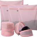 Kimmama Laundry Bag Mesh Wash Bags, Washing Machine Wash Bag, Net Washer Sack with Zipper, Dryer Pouch for Cleaning and Drying Cloths, Garment, Sweater, Delicates, lingerie, Bra, Pant, Sock, Toys (1XL(20x24")+2L(16x20")+2Bra Bag, Pink)