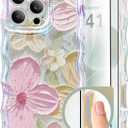GVIEWIN for iPhone 16 Pro Max Case with Camera Control Capture Button, [Compatible with Magsafe][Screen & Full Camera Protection] Colorful Oil Painted Flower Wave Edge Phone Case (Sunny Flower/Pink)