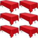 6 Pack Polyester Tablecloth 60 x 102 Inch Red Polyester Table Cloth for 6 Foot Rectangle Tables, Stain and Wrinkle Resistant Washable Table Cover for Kitchen Wedding Banquet Restaurant Party