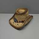 FLUFFY SENSE. Cowgirl Hats for Women Straw Cowboy Hat Western Beach Sun Hat with Shapeable Brim for Coastal Cowgirl