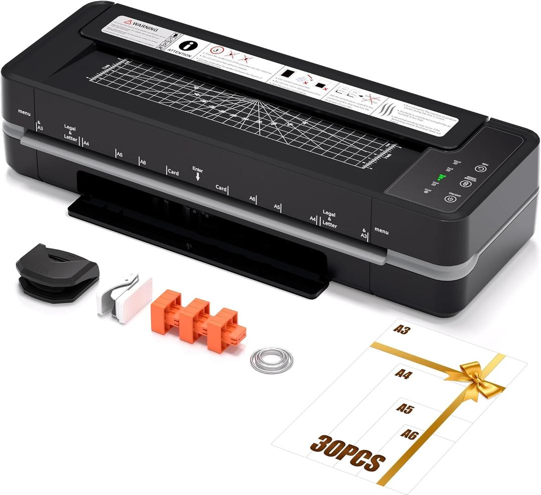 Commercial Laminator Machine 13 Inch 4-Roller, 55s Fast Warm-Up Never-Jam Lamination Machine, 3-10 Mil Thickness, Supports 11x17 & A3 Document Laminating, Includes 30 Laminating Sheets Black