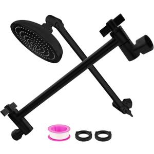Shower Head Extension Arm 9 Inch Adjustable Shower Riser for Height & Angle, G1/2 Universal Connector to Upgrade Rainfall Shower Experience(Black)