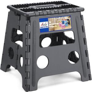 ACKO Folding Step Stool 13 inch Height Premium Heavy Duty Foldable Step Stools for Adults and Kids, Kitchen Plastic Small Collapsible Stepping Stool Hold Up to 300 LB Dot Grey (1 Pack)