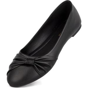 MaxMuxun Women's Flats Shoes Faux Suede Round Toe Ballet Dressy Flats Comfortable Slip On Walking Shoes (10, Black-pu)