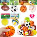 24 Pack Stress Ball with Greeting Cards for Kids Classroom Gifts Prefilled Easter Eggs Preschool Foam Sports Bouncy Balls Goodie Bag Boy Girl Exchange Basketball Football Party Favor Toys Bulk Prizes