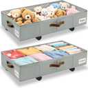 Under Bed Storage with Wheels,Underbed Storage with Sturdy Sidewalls/Bottom, Clear Cover, Label and PU Handle, Rolling Under Bed Drawers for Clothes, Shoes, 5.5 Inch Height,Grey, 2 Pack