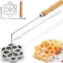 Bunuelos Mold with Handle, 304 Stainless steel Rosette Maker with Long Fork- 4" Molde Para Buuelos de Viento Moldes Mexicanos, Rosette Mold Tools Set for Kitchen Cooking (large)