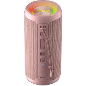 Ortizan Wireless Portable Bluetooth Speaker, IPX7 Waterproof, Dustproof and Rustproof, Powerful 24W Sound, Enhanced Bass, 30 Hour Battery, 360 Party Light, and Stereo Pairing (BT 5.3), Gifts - Pink