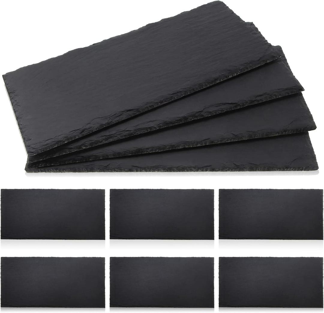 Zopeal 10 Pcs 10" x 5" Black Slate Charcuterie Boards Charcuterie Stone Plates with Natural Edge Slate Cheese Tray Serving Stone Board for Kitchen Dining Party Meat Fruits Display Chalkboard