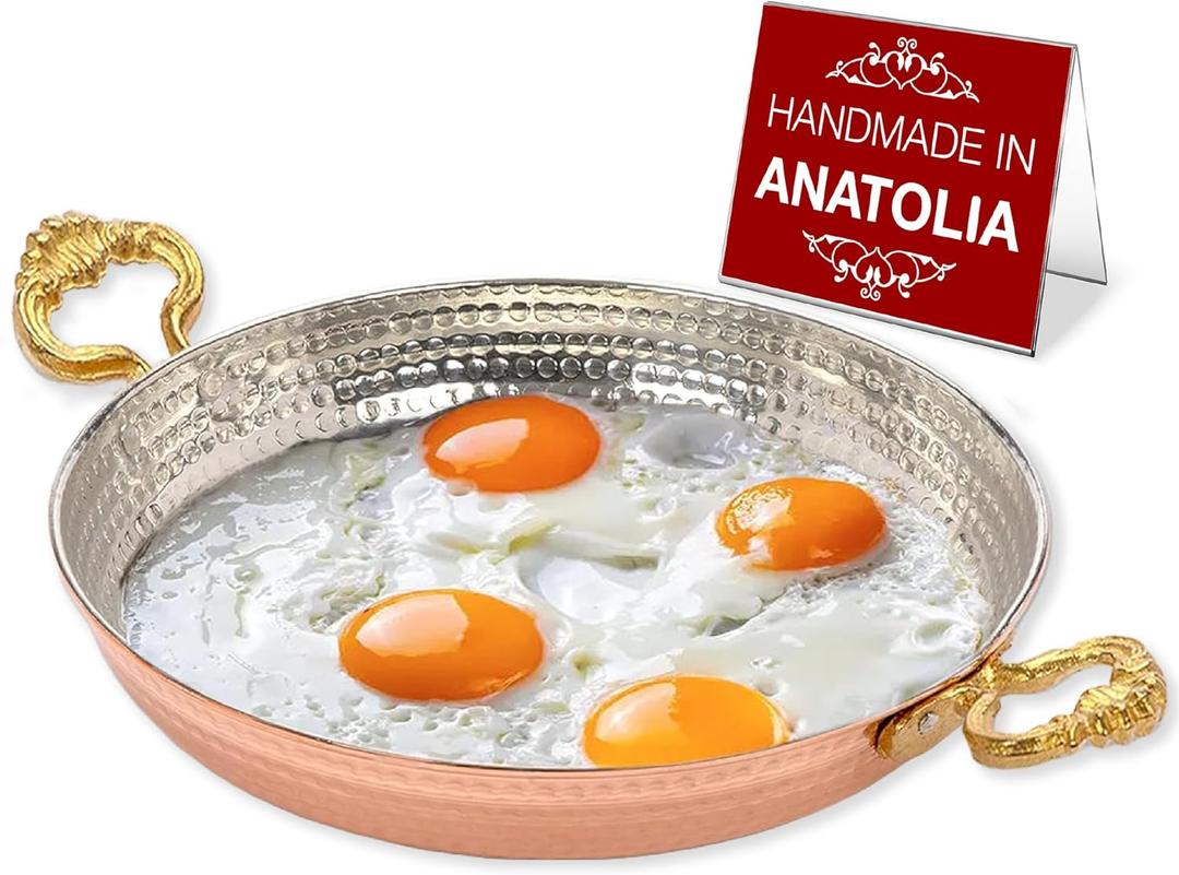 Hakan Copper Egg Pan for Cooking | Handmade Frying Pan | Hammered Skillet with Double Handles for Omelette | Authentic Kitchen Cookware & Copper Gifts Idea, 7.9 (20 cm)