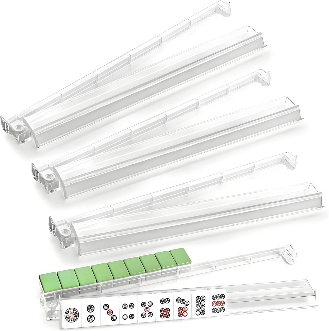 NEWFLAG Mahjong Racks with Pushers Set of 4,Convenient Rotating One-Piece Mahjong Pushers and Racks,Modern American Mahjong Tile RacksTransparent