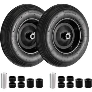 RRQ (2 Pack) 4.80/4.00-8 Tire and Wheel, 16" Pneumatic Wheelbarrow Tires with 3" Centered Hub and 3/4" Bearings (Comes with 5/8" ID Iron Tube Adapter), for Wheelbarrow, Garden Cart, Trailer and More