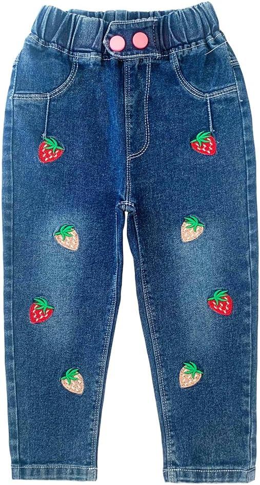 Peacolate 2-10Years Little Big Girl Spring Autumn Fall Trousers Pants Denim Jeans (6-7 Years, Strawberry)