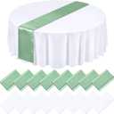 Tudomro 16 Pcs White and Sage Green Round Plastic Tablecloth and Satin Table Runner Set 84 Inch Round Covers 12 x 108 Inch Table Runners for Christmas Wedding Birthday Party Baby Shower