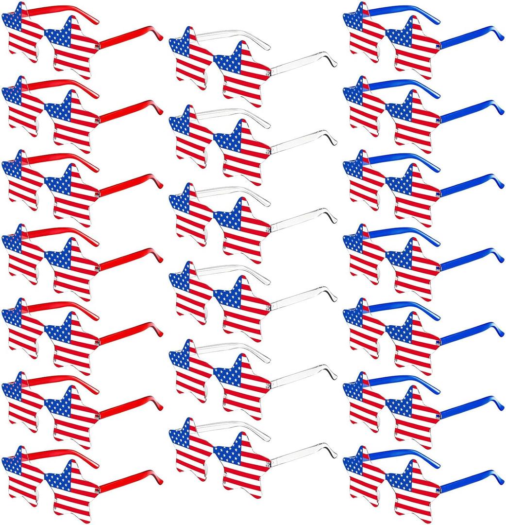 20/36 Pack 4th of July Sunglasses for Women Men, Flag Patriotic Star/Heart Glasses for Independence Day Party Accessories