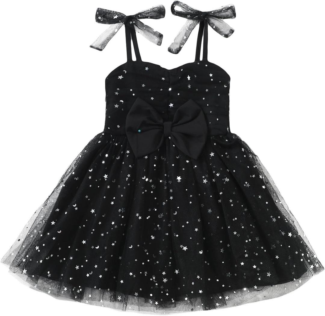 Toddler Baby Girl Tutu Dress Summer Smocked Ruffle Sleeveless Princess Birthday Party Dresses Tulle Bowknot Sundress (5-6 Years, Black)
