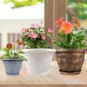 Plastic Flower Pots Planters For Indoor Plants, 4 Pack 14 Inch White Plant Pots With Drainage Hole & Tray, Modern Decorative Large Plant Pot With Saucer For Indoor Outdoor Plants Garden House Planter