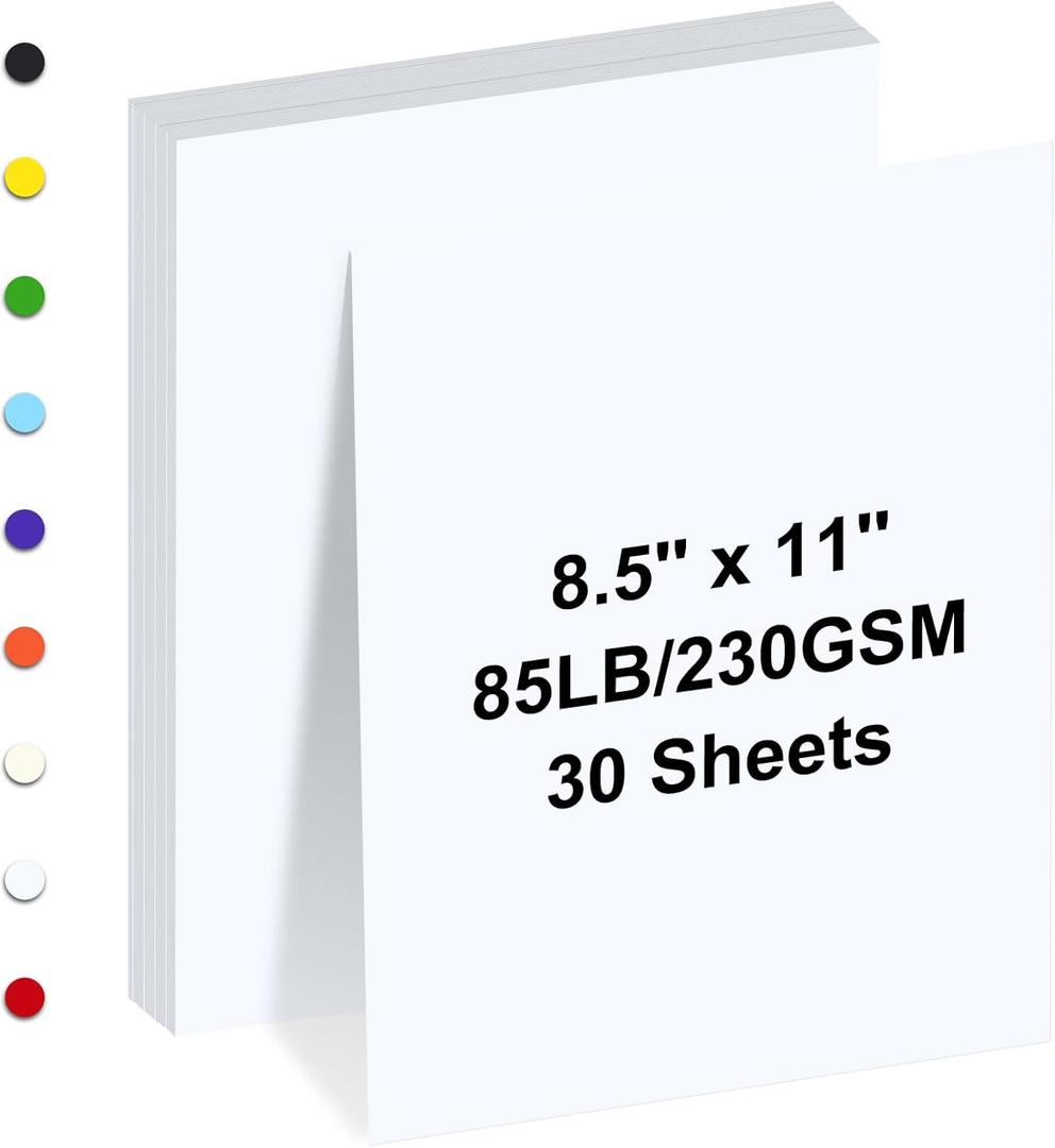 White Cardstock 8.5" x 11 "30 Sheets Cardstock Paper 85 lb/230 gsm,Bright White Card Stock for Printer,Drawing,Gift tags,Invitations, Cards etc