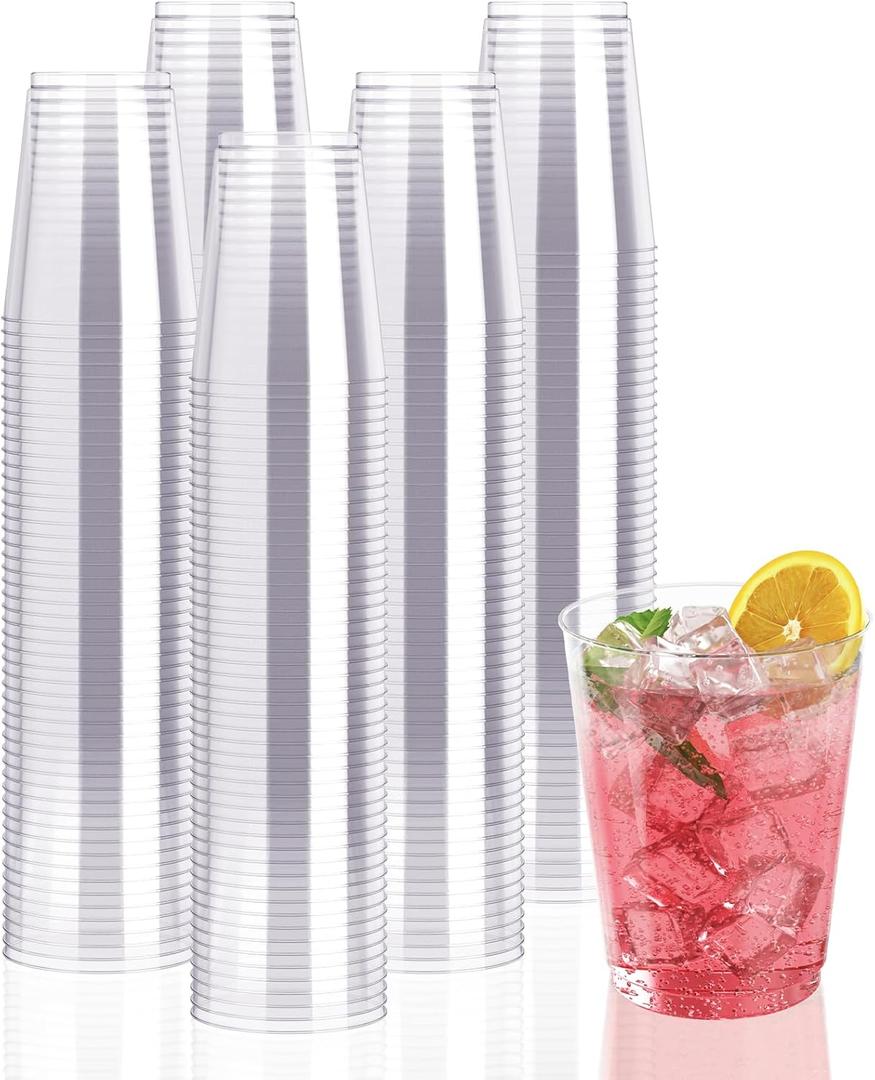 JollyPack 300 Pack Clear Plastic Cups 10 OZ Disposable Heavy-duty Hard Drinking Cups for Christmas, Wedding, Home, Dinner and other Events