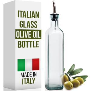 EHOMEA2Z Italian Glass Olive Oil Dispenser Bottle - 16 Oz, Oil and Vinegar Cruet with Stainless Steel Spout for Kitchen, Slight Green Tint (1, 473ml)
