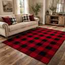 9CH Red Black Buffalo Plaid Rug 6' x 9', Christmas Area Rugs Non-Slip, Red Buffalo Check Floor Carpet Mat for Kitchen Living Room Bedroom