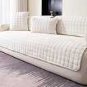 Velvet Couch Cover, Washable Sectional Sofa Cover, Anti Slip Sofa Slipcovers for 3 Cushion Couch Sofa L Shaped Recliner, Furniture Protector Covers for Pets Kids(White, Only 1 PCS)