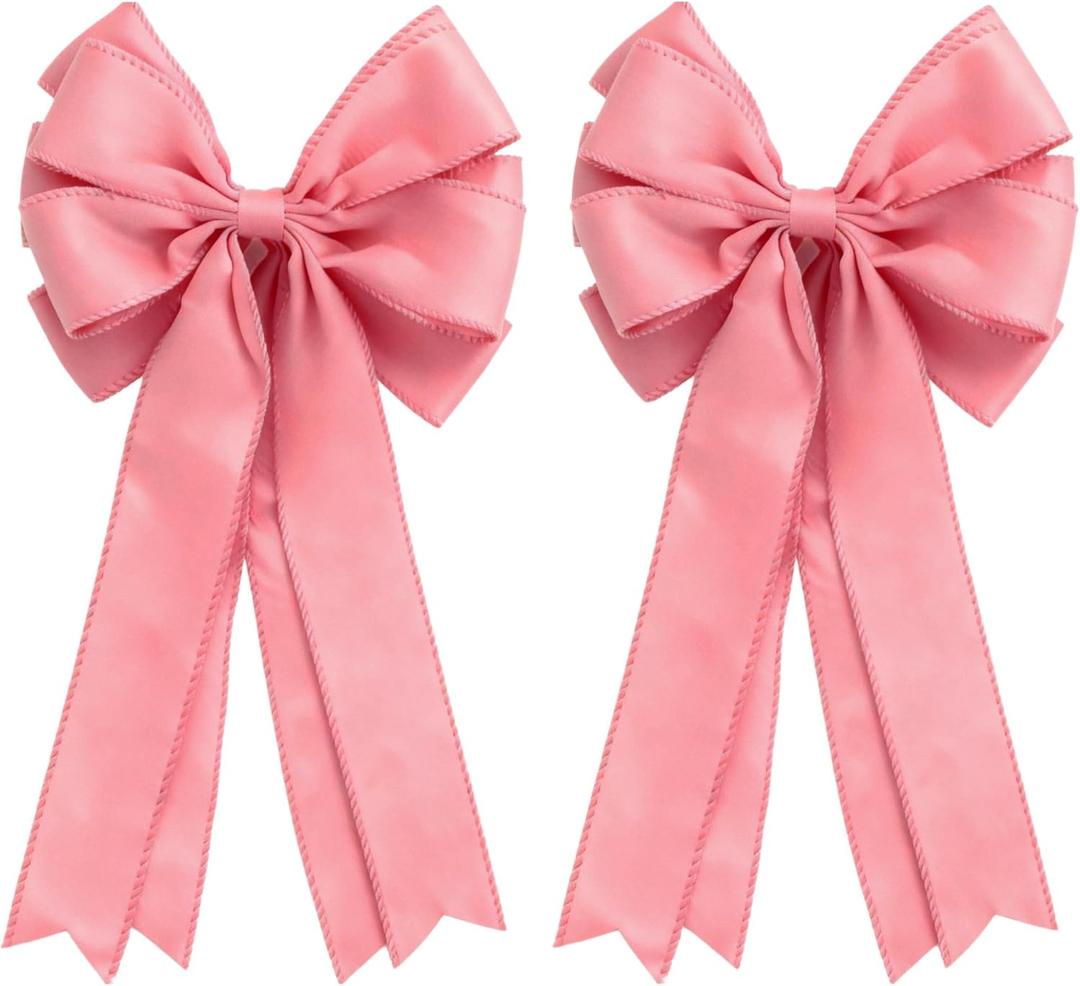 Meseey Large Velvet Bows for Farmhouse Wreaths, 20 x 10 Inches, 2 Pack, Door Decorations (Pink)