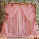 10ft x 10ft Dusty Rose Backdrop Curtain with Lights String for Parties, Sheer Tulle Wedding Photo Backdrops Drapes for Baby Shower Birthday Party Decorations Background for Photography