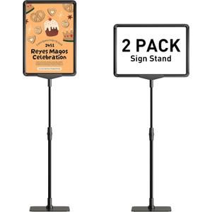Sign Holder Stand 8.5x11 inch Sign Stand for Display Tabletop Advertising - Poster Sign Stands Adjustable Floor Standing Sign Holder Signage Stand - Menu Holder Stand 2 Pack