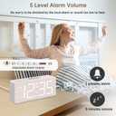 DreamSky Wooden Digital Alarm Clock for Bedroom - Desk Clock for Living Room with Large Numbers, Dimmer, Loud Alarm for Heavy Sleepers with Volume Control, DST, Office Wood Decor (Plug in Clock) White