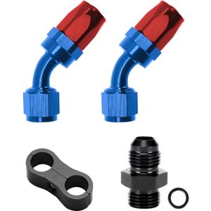 Blue & Red 6AN 45 Degree Fitting 2PCS With 2 Extra Accessories (Adapter & Hose Clamp), AN6 Swivel Hose End Fittings For CPE Fuel Line, Value Pack For Complete Build