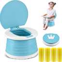 Portable Potty for Toddler Travel Foldable Potty Seat for Toddler Training Toilet for Kids Boys Girls Car On The Go Potty Travel Toilet Chair for Camping Park Indoor/Outdoor (Blue)