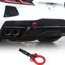 Rear Bumper Tow Hook Compatible with Chevrolet Corvette C8 2020-2026, Race Style Rear Tow Hook O-Ring, Exterior Tow Hook Trailer Hitch Accessories (Red)