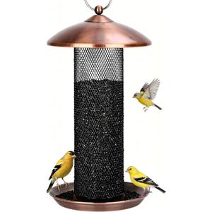 Gtongoko Finch Bird Feeders for Outdoors 2.5 LB Capacity Squirrel Proof Metal Mesh Tube Bird Feeders Thistle & Nyjer Seed Hanging Feeder, Copper, 1 Pack