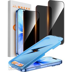 Mkeke for iPhone 17, iPhone 16 Pro Privacy Screen Protector 3 Pack 25 Anti Spy 9H+ Tempered Glass Military-Grade Drop Protection Easy Installation Shockproof Full Edge Coverage 6.3 inch