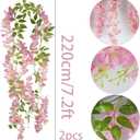 CISDUEO 2 Pcs Wisteria Hanging Flowers Wisteria Flowers Vine Garland Wedding Arch Decoration Pink Artificial Wisteria Vines Hanging Flower Vines Silk for Party Garden Home Table Backdrop 6 Feet