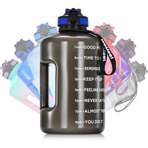 WEMEET 128oz Water Bottle with Time Marker, BPA Free, 1 Gallon Motivational Sports Water Bottle with Straw, for Sports, Outdoor Activities, Fitness Enthusiasts (Black)