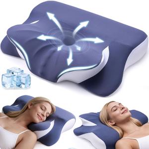 Cervical Neck Pillow for Back Side Sleepers, Memory Foam Double-Side Ergonomic Contoured Pillows with Cooling Pillowcase, Mellow Sleep Pillows for Sleeping, Pillow for Neck and Shoulder