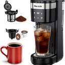 All-in-1 Single Serve Coffee Maker, Fit 7.8" Travel Mug, Hot & Iced K Cup Coffee Machine with 5 Brew Sizes, One Cup Coffee Maker with Descaling and Low Water Alert, 30oz Removable Reservoir, Black