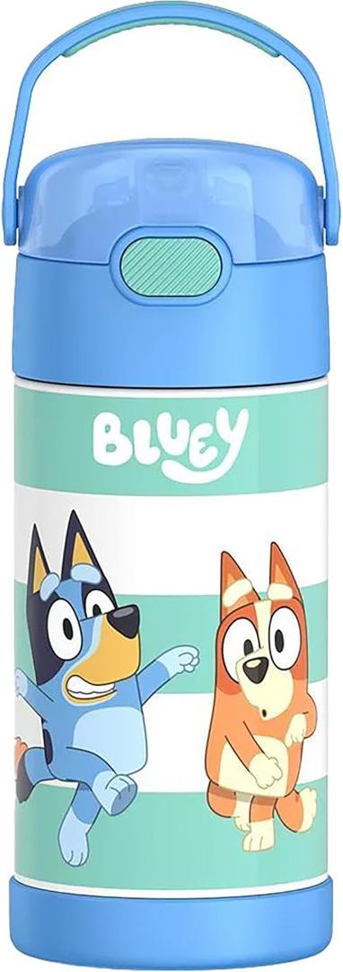 THERMOS FUNTAINER Water Bottle with Straw - 12 Ounce - Kids Stainless Steel Vacuum Insulated Water Bottle with Lid, Bluey