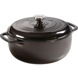 Lodge Essential Enamel Cast Iron Dutch Oven - Perfect for Bread Baking, Braising, Marinating & Slow Cooking - Features Moisture-Sealing Lid & Dual Handles - Kitchen Essentials - 6 Quarts - Midnight Chrome