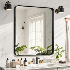 Fabuday Bathroom Mirror Wall Mounted - 26x28 Inch Framed Balck Mirrors for Bathroom Over Sink with Rectangle Frame, Black Matte Frame Vanity Mirrors for Bedroom, Restroom, Farmhouse, Entryway Decor