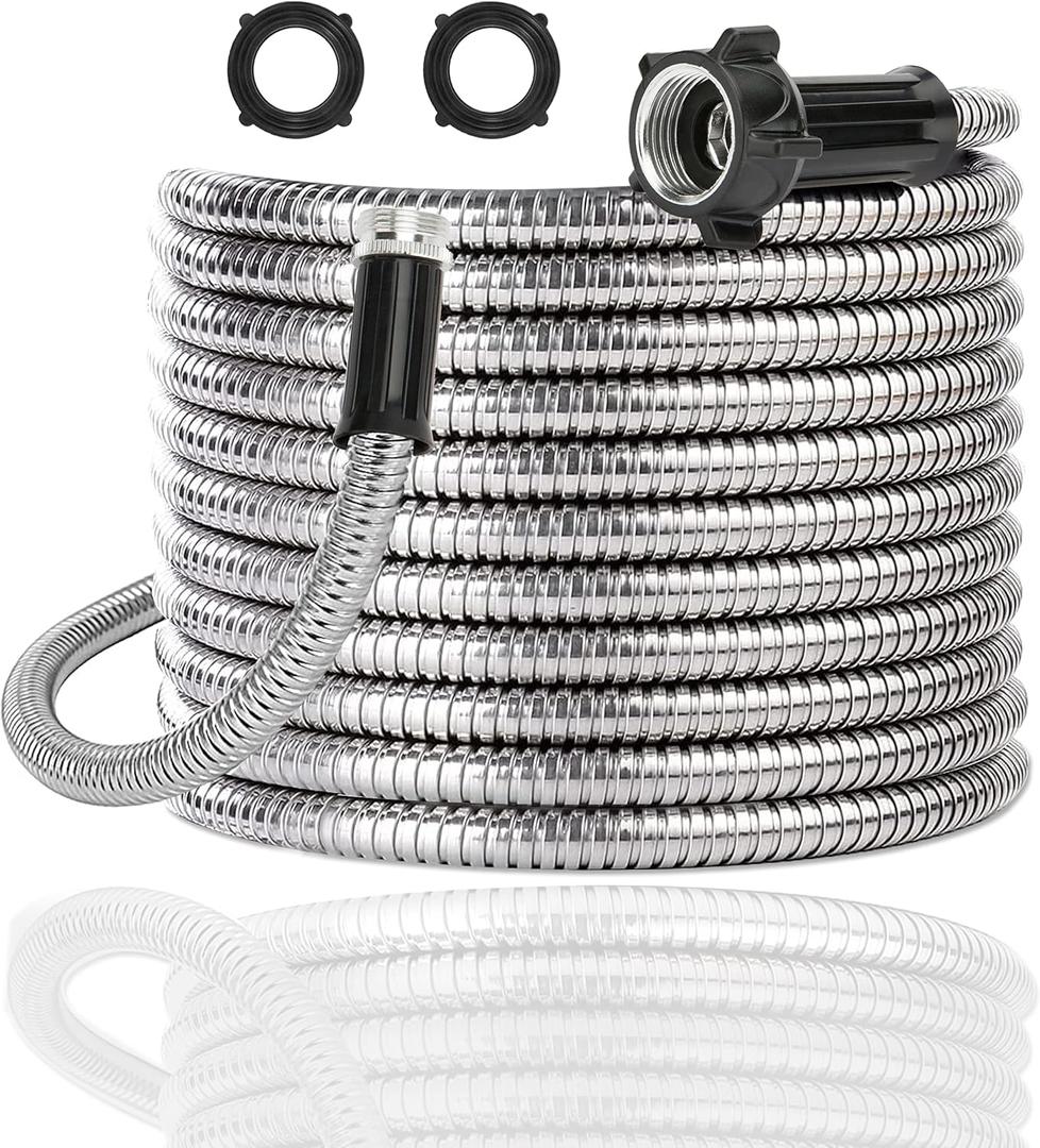 Yanwoo 304 Stainless Steel 30 Feet Garden Hose with Female to Male Connector, Water Hose, Metal Hose, Outdoor Hose (30ft)