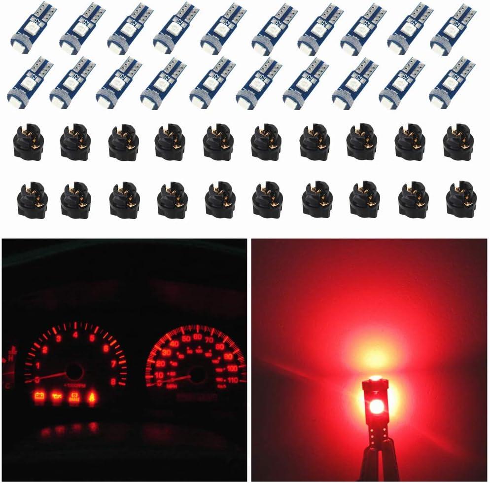 WLJH 74 Led Bulb Dash Lights Dimmable T5 2721 37 85 286 Wedge PC74 Twist Socket Automotive Instrument Panel Gauge Light Kits Cluster Shift Indicator Interior Bulbs Red Pack of 20