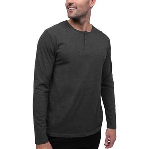 INTO THE AM Long Sleeve Henley Shirts for Men - Casual Slim Fit Minimal Plain Work Shirt (Charcoal, X-Large)