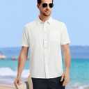 Men's Short Sleeve Button Down Shirts Classic Regular Fit Summer Beach Shirt with Pocket (XL)