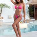 ZAFUL Bathing Suit for Women with Pearls Two Piece Swimsuit Triangle Thong String Bikini Set (Small, Rose)