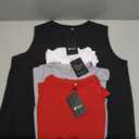 Ficerd 4 Pack Women's Sleeveless Tops, Casual Summer Loose Fit T Shirts Solid Color Tunic Tank Tops Ladies' Crew Neck Tee (Medium, Black, Light Gray, Red, White)
