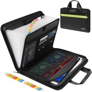 Document Bag,Accordion File Organizer, 13 Pocket Expanding File Folder with Lock & Handle,Portable File Folder Organizer with Labels for Documents Laptop Passports Cards Black
