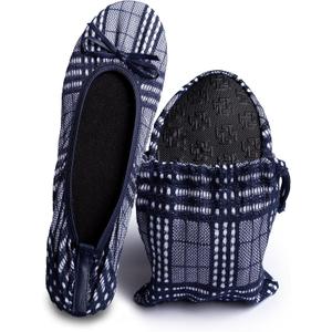 Silky Toes Womens Foldable Lace Wedding Flats Comfortable Bridal Dressy Shoes (Medium, Navy Check)